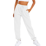 Solid Color With Fur Sweatpants Casual Sports Jogging High Waist Loose Tappered Home Casual Pants