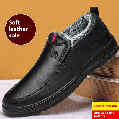 Fleece-lined Thick Waterproof Leather Cotton Shoes