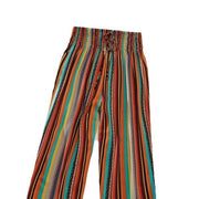 Multi-color Stripe Women's Casual Pants Tied Elastic Waist