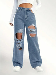 European And American Fashion Ripped High Waist Jeans