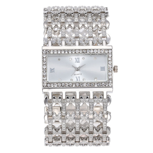 Women's Steel Band Diamond Watch Square Roman Rhinestone