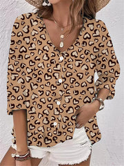 Women's V-neck Button Chiffon Printed Cardigan Long Sleeved Shirt