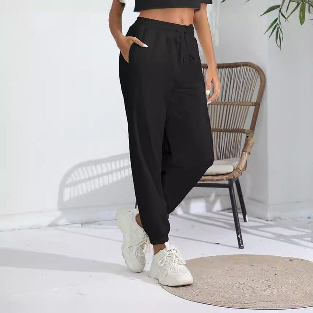 Solid Color With Fur Sweatpants Casual Sports Jogging High Waist Loose Tappered Home Casual Pants