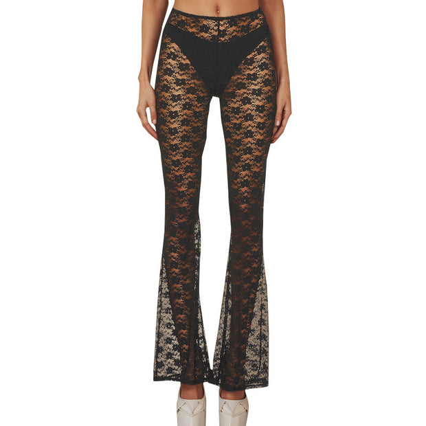 Lace Versatile High Elastic See-through Casual Trousers