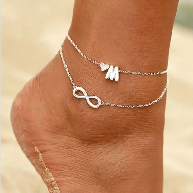 26 Letters Anklets On Foot Ankle Charm Heart Female Fashion Bracelet & Bangle Women Birthday Jewellery Leg Chain Gifts New Trend