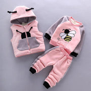 2020 Winter 3pcs Kids Thickening Hooded Vest Sweater Pant Sport Suits Baby Boys And Girls Warm Cartoon Outfit Children Clothing