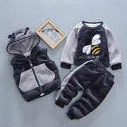 2020 Winter 3pcs Kids Thickening Hooded Vest Sweater Pant Sport Suits Baby Boys And Girls Warm Cartoon Outfit Children Clothing