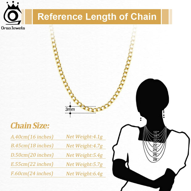 ORSA JEWELS 925 Sterling Silver Italian 3mm/5mm Cuban Chain Necklace for Women Men Handmade Fashion Silver Necklace Jewelry SC60