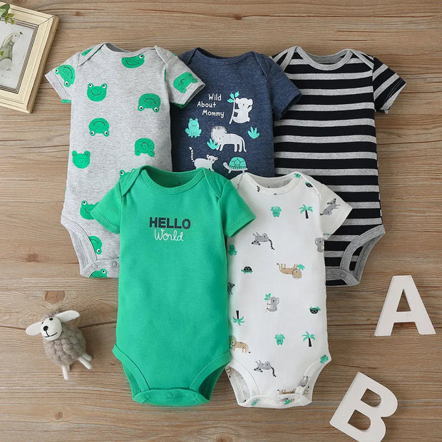 5PCS/Lot Baby Boys Girls Bodysuits 100% Cotton Short Sleeves Kids Clothes 6-24 Month Newborn Baby Clothing bebe Jumpsuit