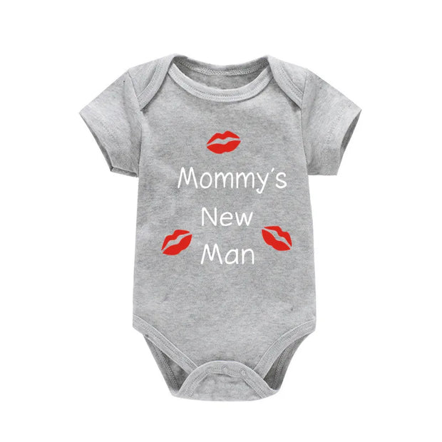 Newborn Baby Clothes Short Sleeve Boy Clothing Mommy's New Man Design 100% Cotton Rompers De Bebe Costumes Black