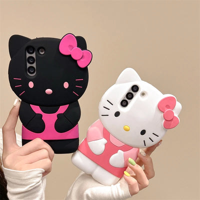 Hello Kitty Cartoon 3D Bow Phone Case For Samsung Galaxy S24 Ultra S23 Plus S22 S21 S20 FE Y2K Anti Fall Soft Silicone Cover