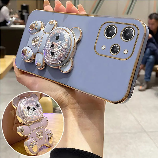 S 24plusQuicksand Bear Holder Lanyard Phone Case For Samsung Galaxy A25 A55 A15 A35 A04E 4G 5G S24 Ultra Strap Stand Cover a 55