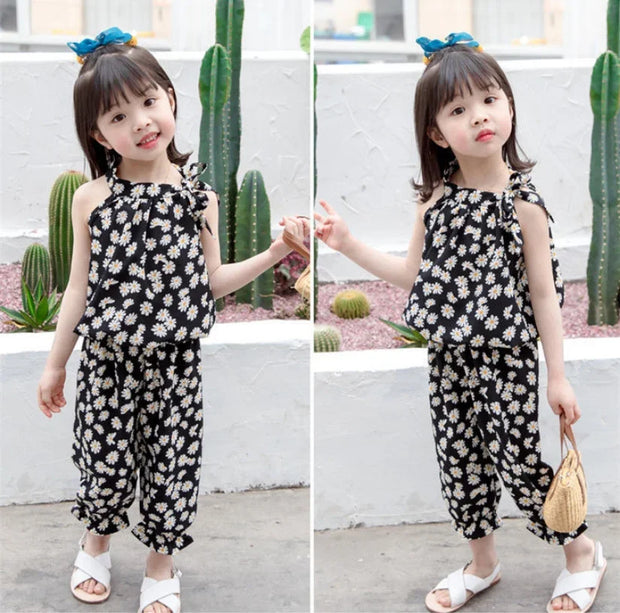 Summer Baby Girls Dress kids Girl Clothes Sleeveless Chiffon Shirts Pants Children's Clothing Princess Print Casual Dresses