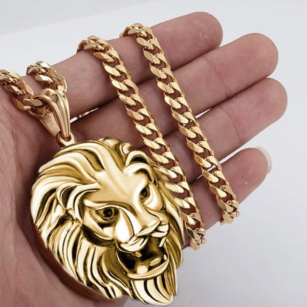 Vintage Mens Jewellery Lion Head Necklace Pattern Carving Necklace Animal Necklace Men Rock Punk Hip Hop Jewelry AnniversaryGift