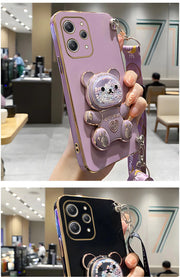 S 24plusQuicksand Bear Holder Lanyard Phone Case For Samsung Galaxy A25 A55 A15 A35 A04E 4G 5G S24 Ultra Strap Stand Cover a 55