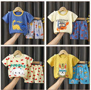 2024 New Kids Boys Girls Summer Pajamas Cute Cartoon Print Short Sleeve T-Shirt Tops with Shorts Toddler Baby Clothing Sets