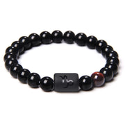 Mens Jewellery 12 Constellation Zodiac Signs Beads Couple Bracelet Natural Black Onyx Stone Elastic Charm Bracelet for Women Men