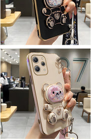 S 24plusQuicksand Bear Holder Lanyard Phone Case For Samsung Galaxy A25 A55 A15 A35 A04E 4G 5G S24 Ultra Strap Stand Cover a 55