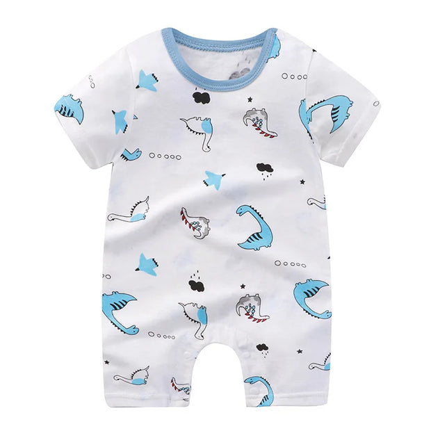 New Summer Baby Clothing Newborn Boys Girls Short-sleeved Cartoon Print Section Open File Climbing Clothing Baby Jumpsuit Romper