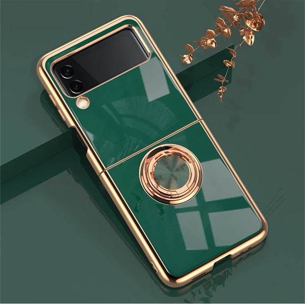 For Samsung Galaxy Z Flip 6 5 Luxuy Plating Magnetic Metal Ring Bracket Case For Samsung Galaxy  Z Flip 4 3 Silicone Back Cover