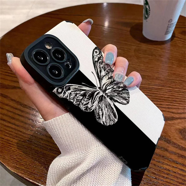 Fashion Butterfly Pattern Phone Case For iPhone 11 12 13 14 Pro Max X XR XS Max 7 8 Plus Shockproof Lens Protection Soft Cover