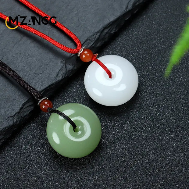 Natural Multicolor Jade Doughnut Pendant Necklace Fashion Accessories Charm Jewellery Carved Amulet Gifts for Women Men