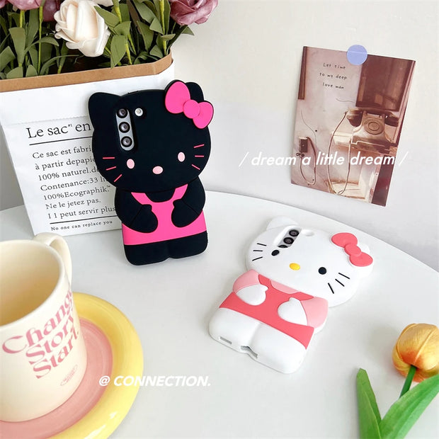 Hello Kitty Cartoon 3D Bow Phone Case For Samsung Galaxy S24 Ultra S23 Plus S22 S21 S20 FE Y2K Anti Fall Soft Silicone Cover