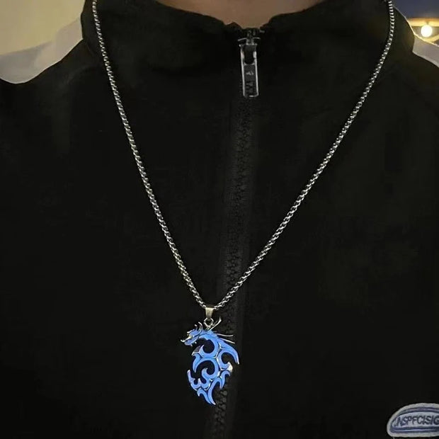 Punk Luminous Dragon Jewelry Pendant Necklace Glow In The Dark Animal Fluorescence Necklaces for Men Women Jewellery Accessories