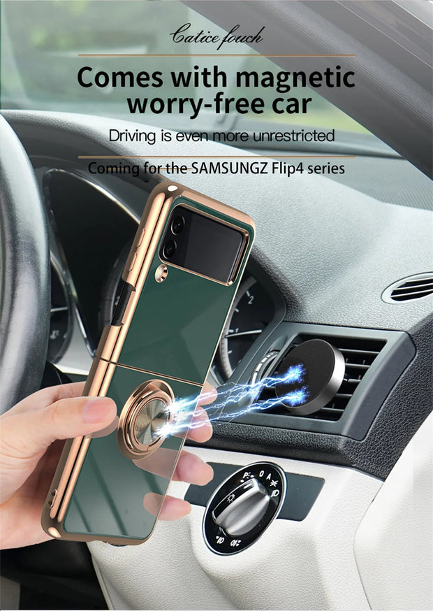 For Samsung Galaxy Z Flip 6 5 Luxuy Plating Magnetic Metal Ring Bracket Case For Samsung Galaxy  Z Flip 4 3 Silicone Back Cover