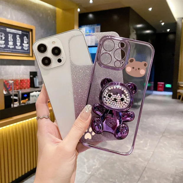 A 54 A 34 Glitter Bling Bear Phone Holder Case On For Samsung Galaxy A54 A55 A13 A14 A15 A23 A24 A25 A34 A35 4G 5G Stand Cover