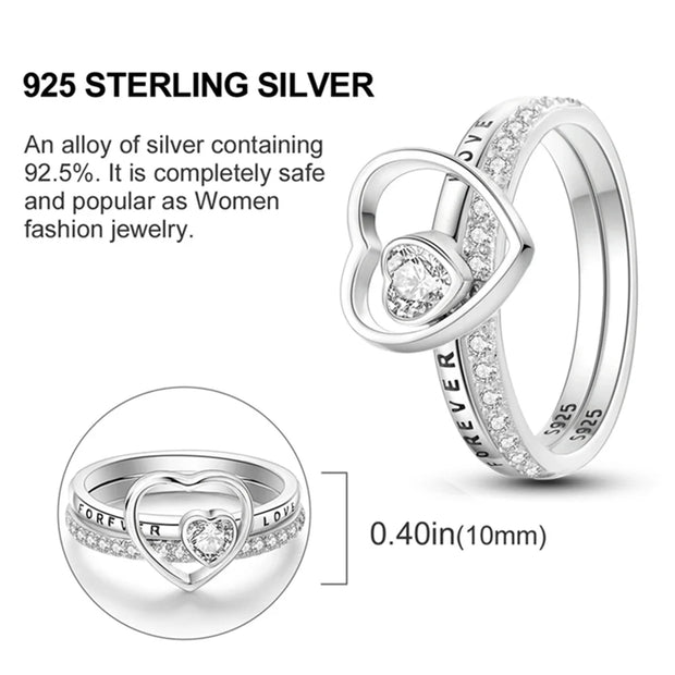 2 Pcs Ring Sets 925 Silver Jewelry Moon & Sun Ring For Women Wife Valentines's Day Gift Jewellery Lover 2 IN 1 Statement Band