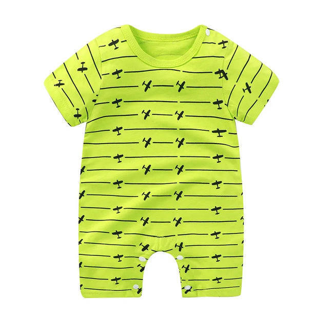 New Summer Baby Clothing Newborn Boys Girls Short-sleeved Cartoon Print Section Open File Climbing Clothing Baby Jumpsuit Romper