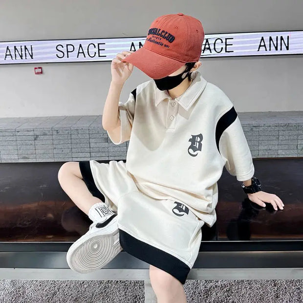 Summer Teenage Boy Clothes Set Children Girl Letter T-shirts & Shorts 2pcs Suit Kid Fashion Polo Top & Bottom Outfits Tracksuit