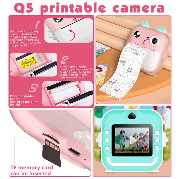 Children 1080P HD Digital Camera Toys Instant Print for Kids Thermal Print Camera Instant Print Photo Video With 32G Memory Card