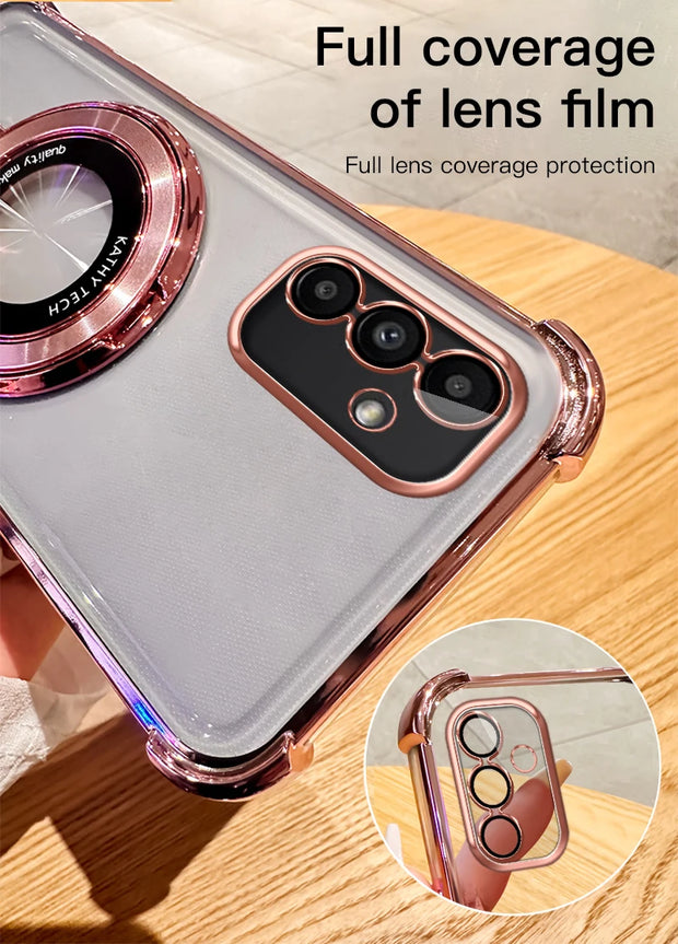 Clear Shockproof Transparent Plating Magsafe Magnetic Stand Holder Case For Samsung Galaxy A14 A34 A54 A15 A35 A55 5G Cover