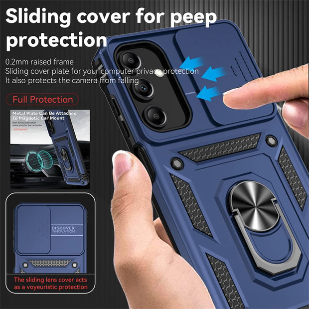 For Samsung Galaxy A15 a15 Case Slide Camera Shockproof Armor Phone Case For Samsung A15 A 15 15A Magnetic Ring Stand Back Cover