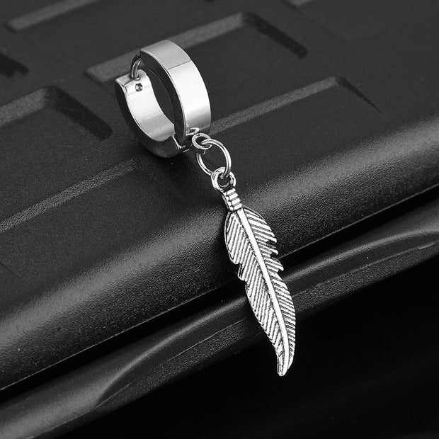 2pc Simple Feather Pendant Ear Studs Man Women Stainless Steel Earrings Unisex Fashion personality Ear Jewellery Accessorie