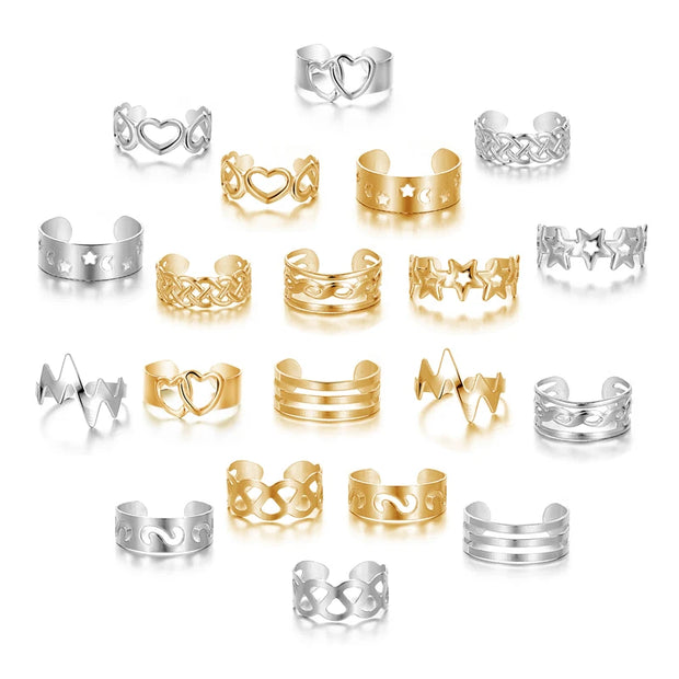 KINFOLK 10Pcs Summer Beach Vacation Knuckle Foot Ring Set Open Toe Rings for Women Girls Finger Ring Adjustable Jewellery Gifts