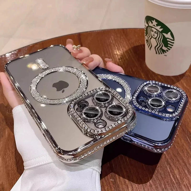 Luxury Crystal Diamond Clear Case For iPhone 15 11 12 13 14 Pro Max Plus Bling Sparkly Magsafe Magnetic Wireless Charging Cover