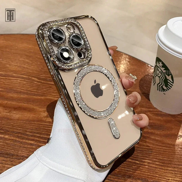 Luxury Crystal Diamond Clear Case For iPhone 15 11 12 13 14 Pro Max Plus Bling Sparkly Magsafe Magnetic Wireless Charging Cover