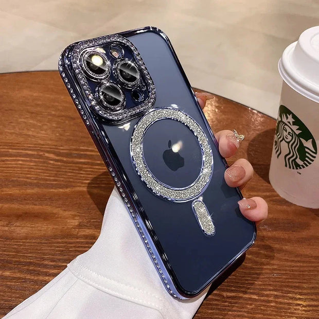 Luxury Crystal Diamond Clear Case For iPhone 15 11 12 13 14 Pro Max Plus Bling Sparkly Magsafe Magnetic Wireless Charging Cover