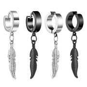 2pc Simple Feather Pendant Ear Studs Man Women Stainless Steel Earrings Unisex Fashion personality Ear Jewellery Accessorie