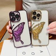 Luxury Electroplated Butterfly Transparent Soft Phone Case For iPhone 15 14 13 12 11 Pro Max Camera Protection Shockproof Cover