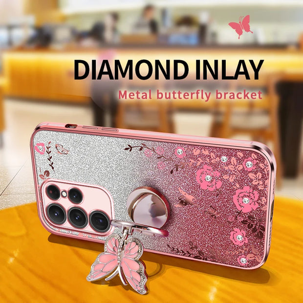 For Samsung S21 Ultra S20 FE S24 Plus S23 FE S22 S20 S21 S24 Ultra Case Secret Garden Butterfly Bracket Soft Cover