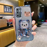 A 54 A 34 Glitter Bling Bear Phone Holder Case On For Samsung Galaxy A54 A55 A13 A14 A15 A23 A24 A25 A34 A35 4G 5G Stand Cover