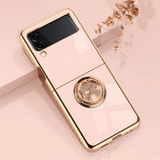 For Samsung Galaxy Z Flip 6 5 Luxuy Plating Magnetic Metal Ring Bracket Case For Samsung Galaxy  Z Flip 4 3 Silicone Back Cover