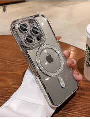 Luxury Crystal Diamond Clear Case For iPhone 15 11 12 13 14 Pro Max Plus Bling Sparkly Magsafe Magnetic Wireless Charging Cover