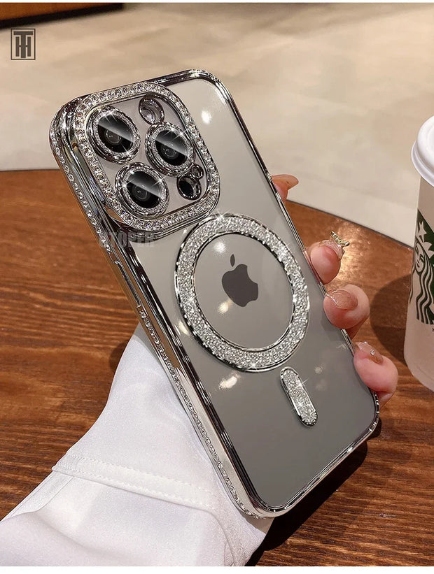 Luxury Crystal Diamond Clear Case For iPhone 15 11 12 13 14 Pro Max Plus Bling Sparkly Magsafe Magnetic Wireless Charging Cover