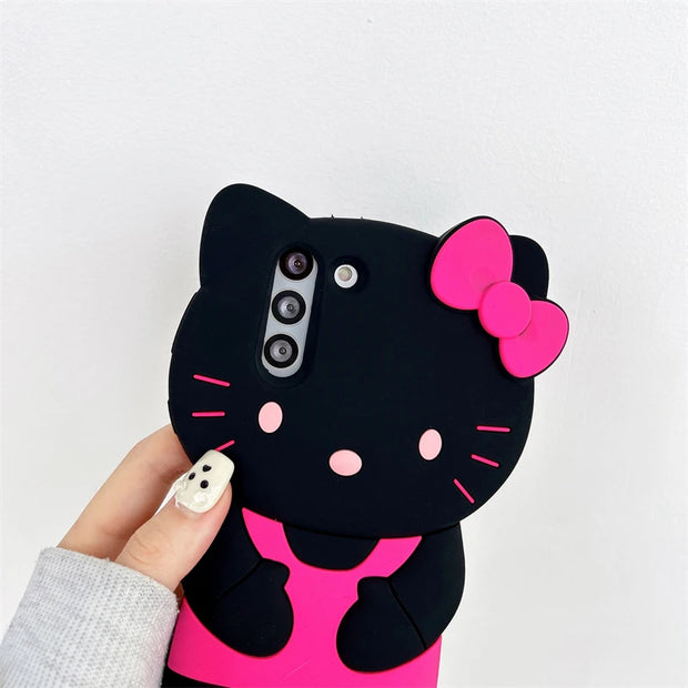 Hello Kitty Cartoon 3D Bow Phone Case For Samsung Galaxy S24 Ultra S23 Plus S22 S21 S20 FE Y2K Anti Fall Soft Silicone Cover