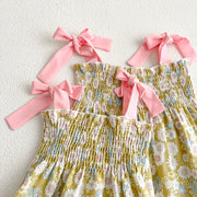 Sister Clothes Suits Girls Strap Romper Summer Cozy Cotton Floral Dress Bowknot Jumpsuit Toddler Girls Clothing Children Outfits